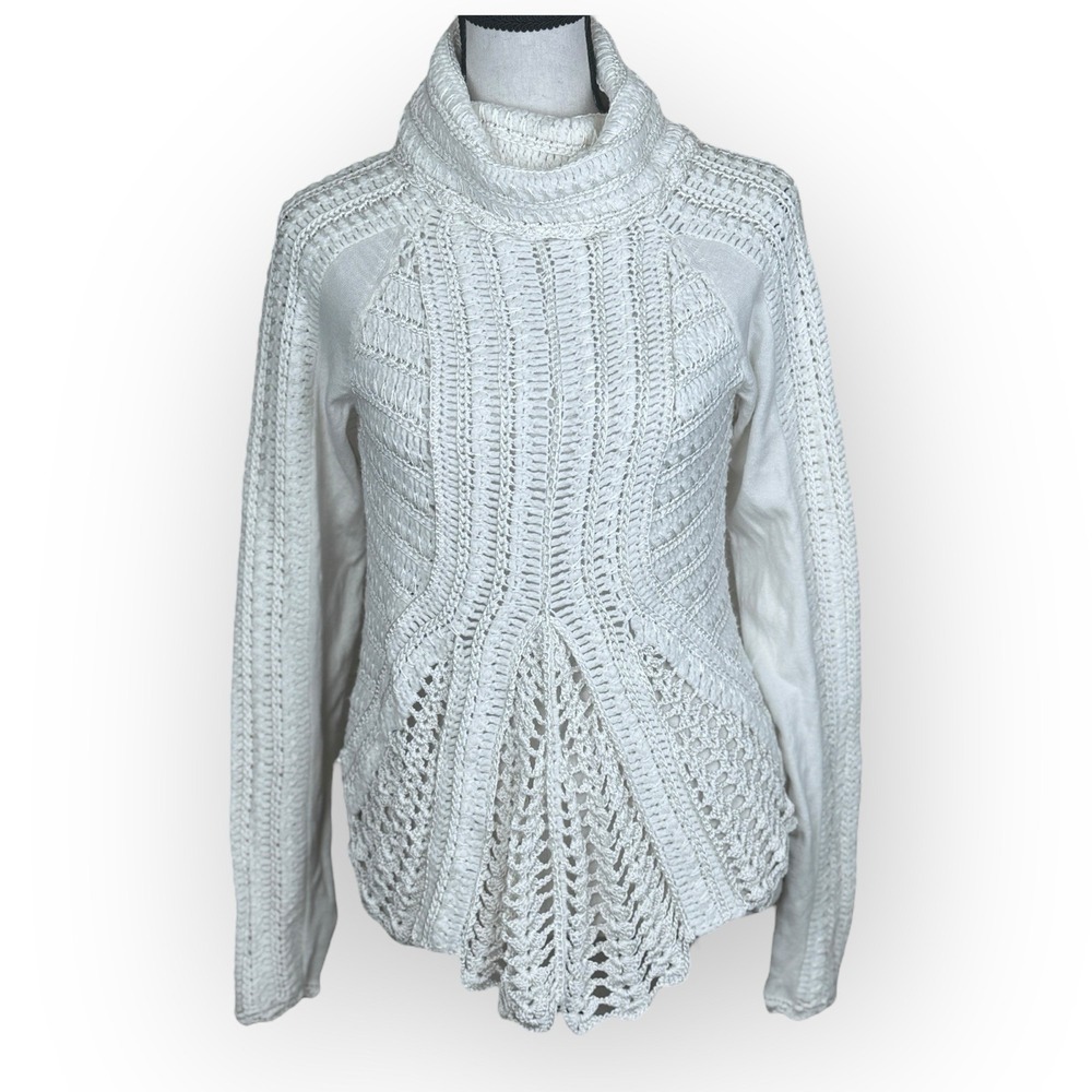 Yuka Open Knit Turtleneck Sweater Small‎ Chunky Crochet Coquette Cottagecore
